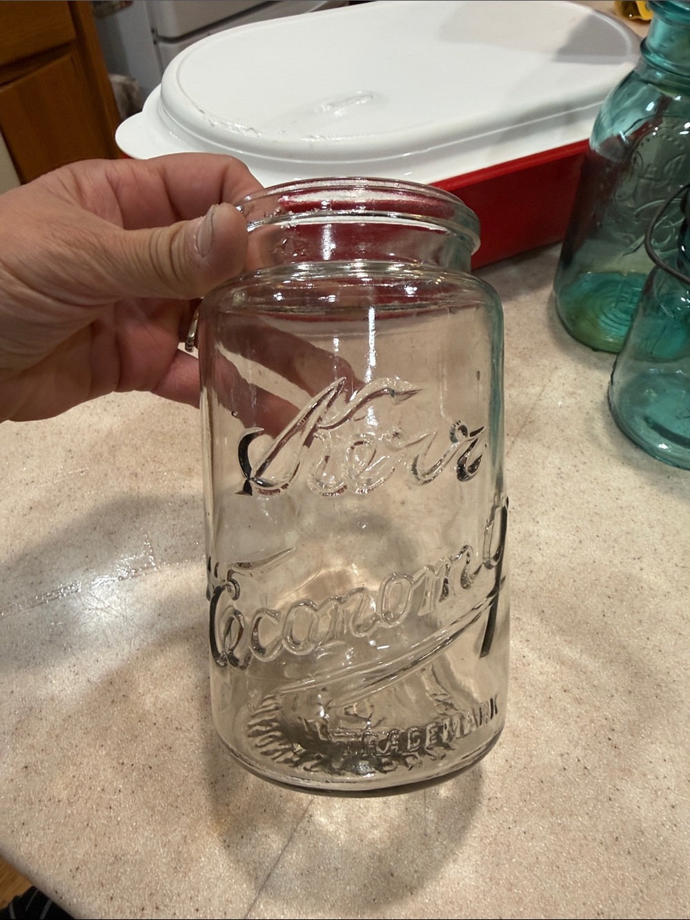 Kerr economy vintage. Changing color Clear Glass Storage Jar - Clear